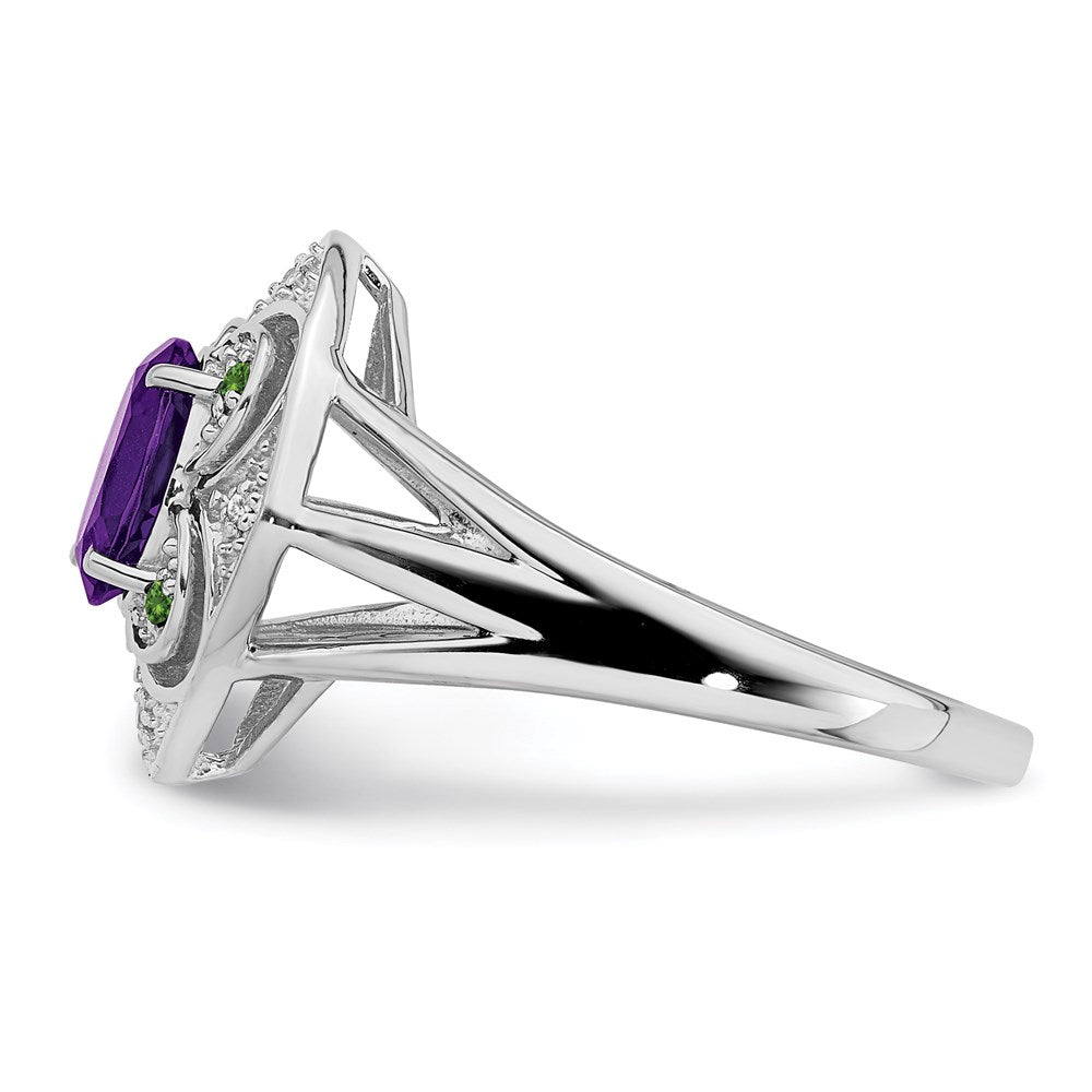 Sterling Silver Rhodium-plated Diamond & Amethyst Ring