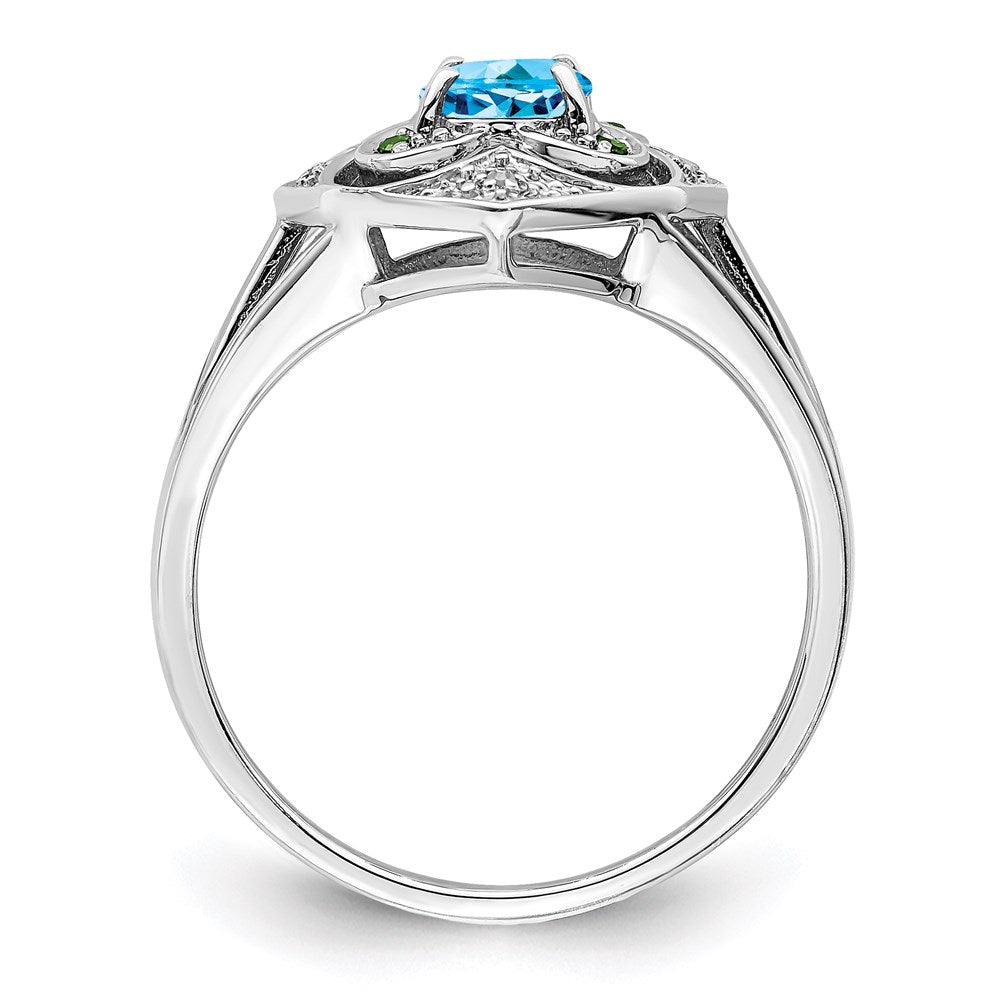 Sterling Silver Rhodium Blue Topaz & Diamond Ring