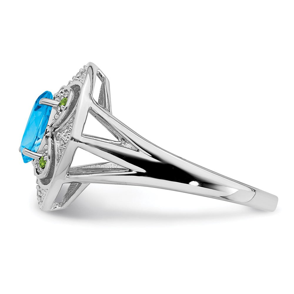 Sterling Silver Rhodium Blue Topaz & Diamond Ring