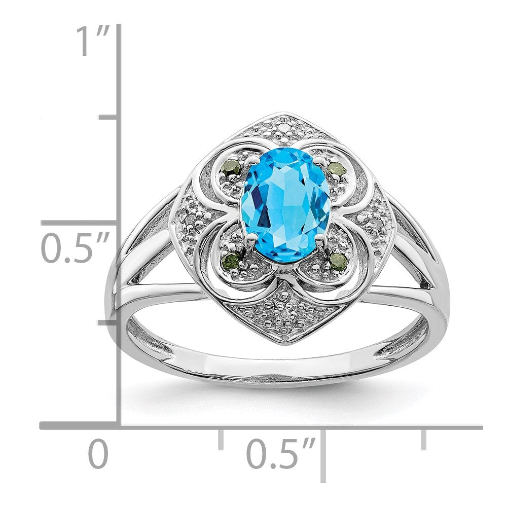 Sterling Silver Rhodium Blue Topaz & Diamond Ring