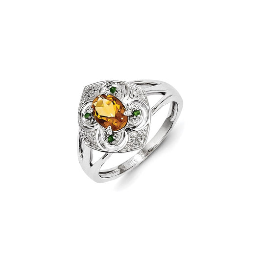 Sterling Silver Diamond & Citrine Ring