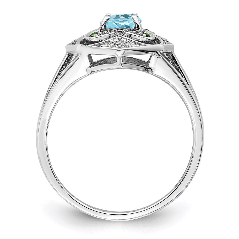 Sterling Silver Rhodium Diamond & Sky Blue Topaz Ring