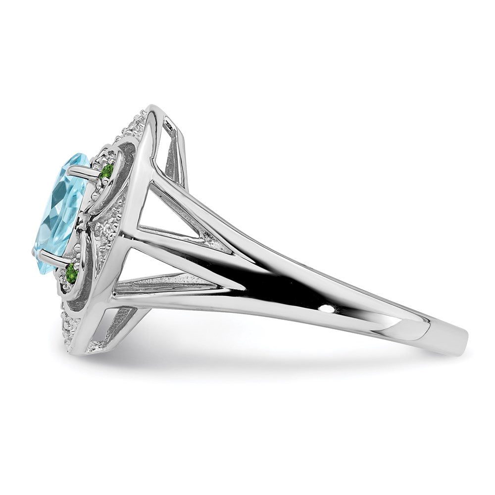 Sterling Silver Rhodium Diamond & Sky Blue Topaz Ring