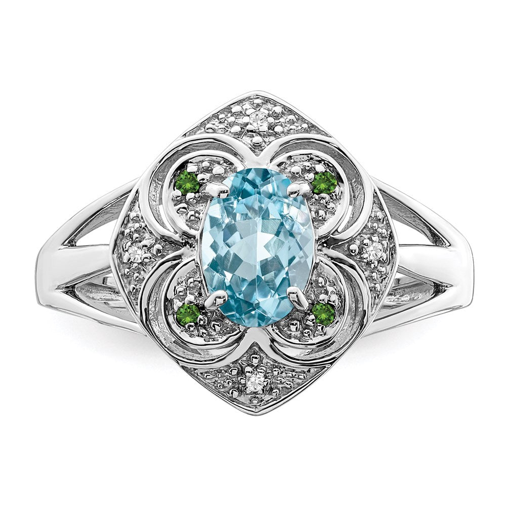 Sterling Silver Rhodium Diamond & Sky Blue Topaz Ring