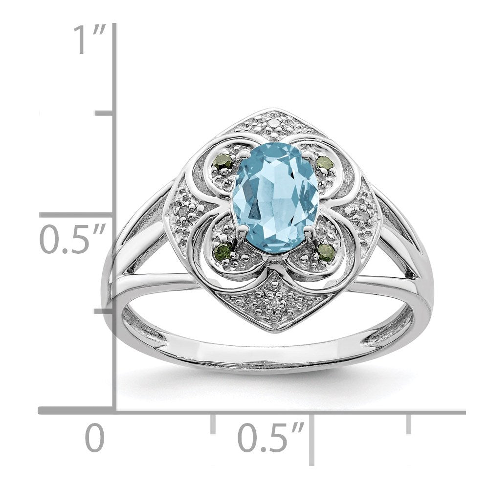 Sterling Silver Rhodium Diamond & Sky Blue Topaz Ring