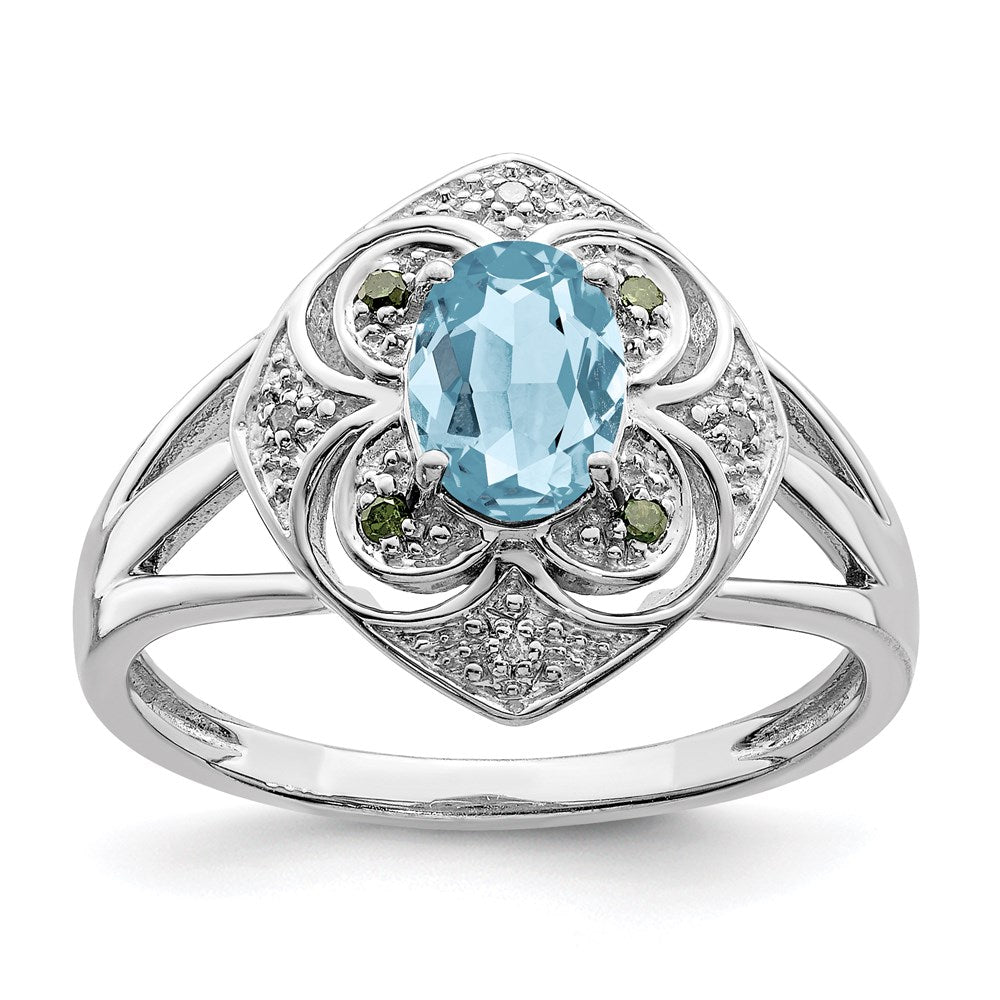 Sterling Silver Rhodium Diamond & Sky Blue Topaz Ring