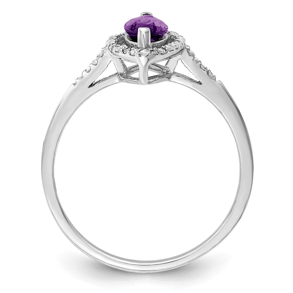 Sterling Silver Rhodium-plated Diamond & Amethyst Ring