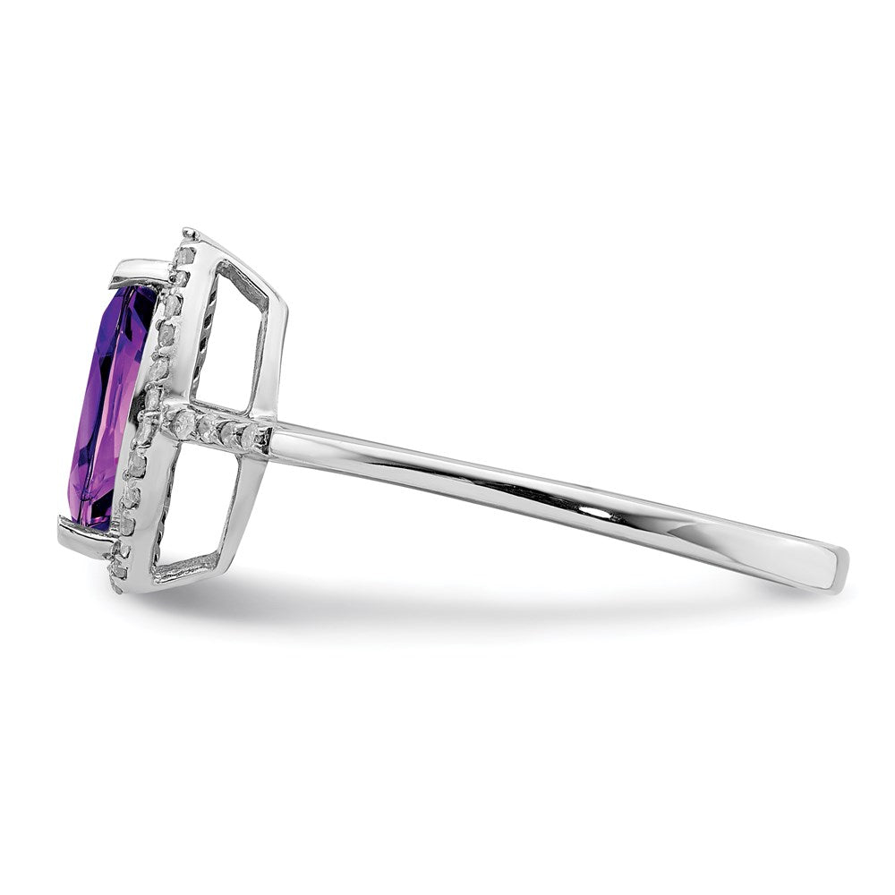 Sterling Silver Rhodium-plated Diamond & Amethyst Ring