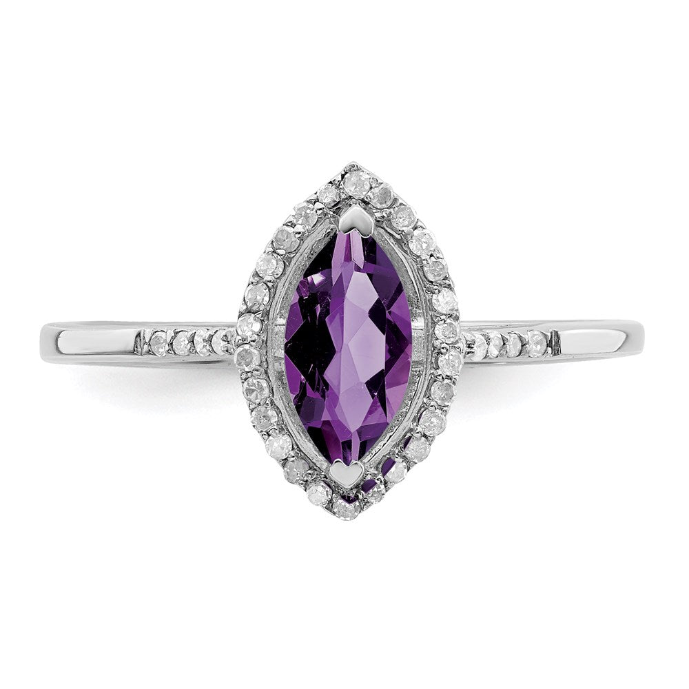 Sterling Silver Rhodium-plated Diamond & Amethyst Ring