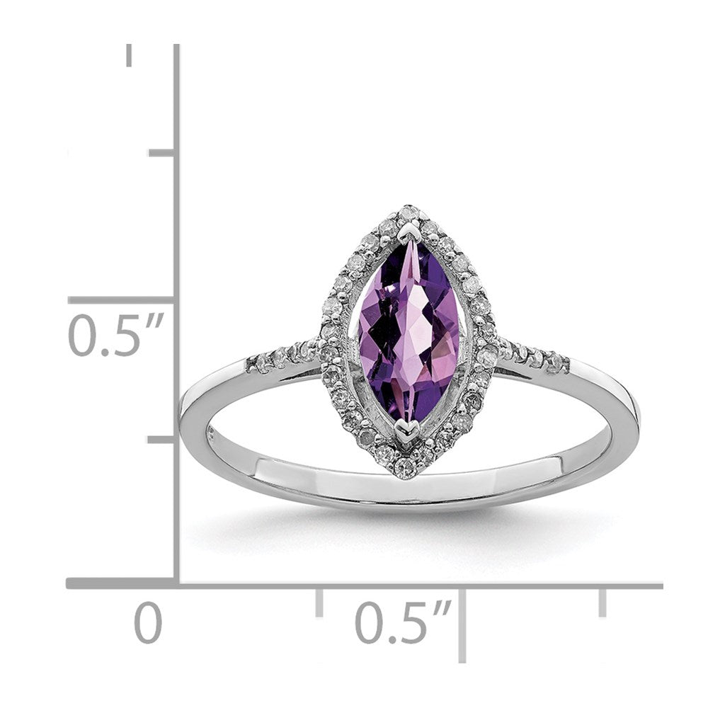 Sterling Silver Rhodium-plated Diamond & Amethyst Ring