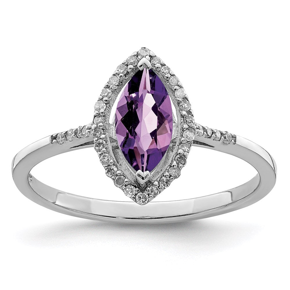 Sterling Silver Rhodium-plated Diamond & Amethyst Ring