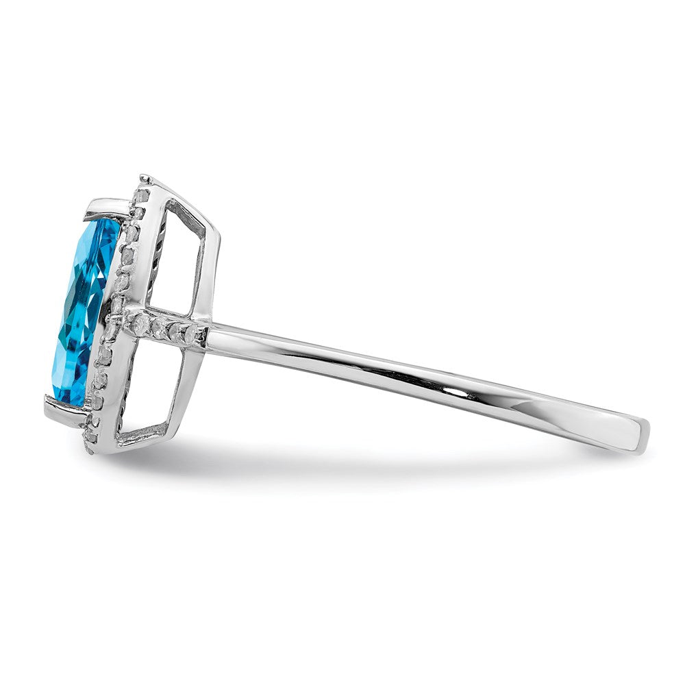 Sterling Silver Rhodium Blue Topaz & Diamond Ring