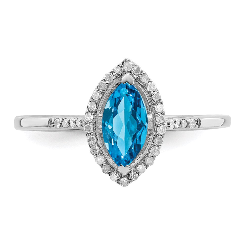 Sterling Silver Rhodium Blue Topaz & Diamond Ring