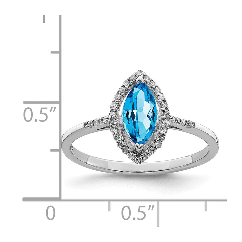 Sterling Silver Rhodium Blue Topaz & Diamond Ring