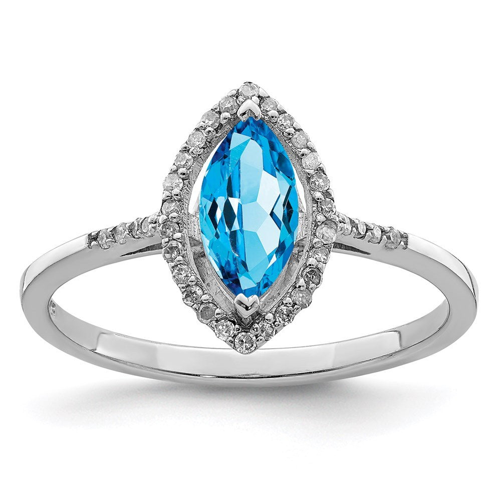 Sterling Silver Rhodium Blue Topaz & Diamond Ring