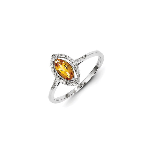 Sterling Silver Diamond & Citrine Ring