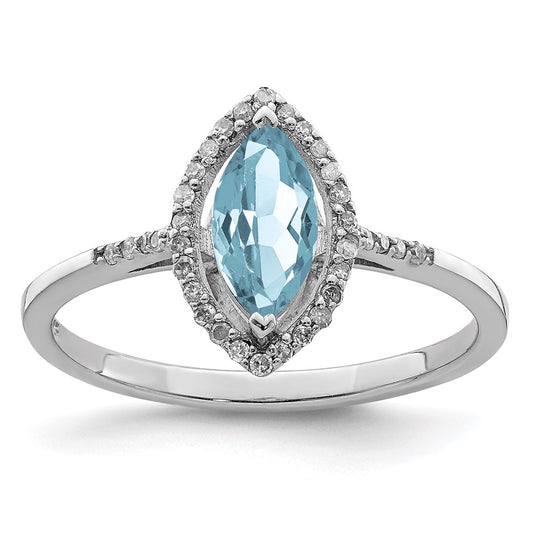 Sterling Silver Rhodium Diamond & Sky Blue Topaz Ring