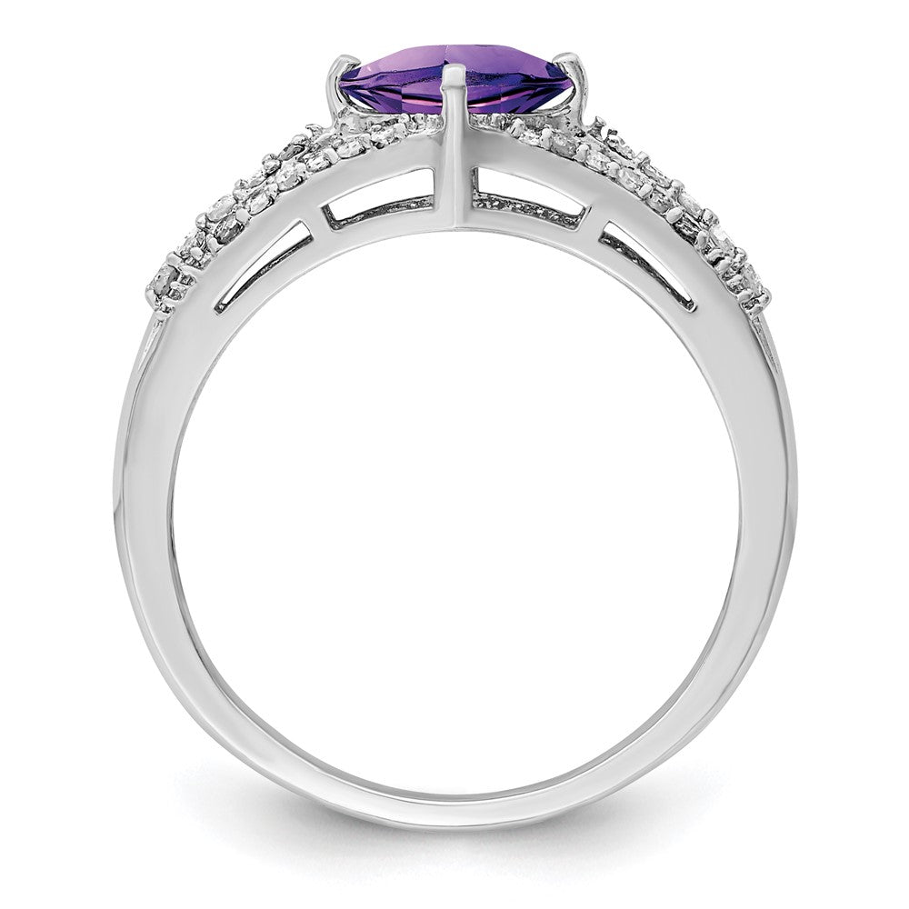 Sterling Silver Rhodium-plated Diamond & Amethyst Ring