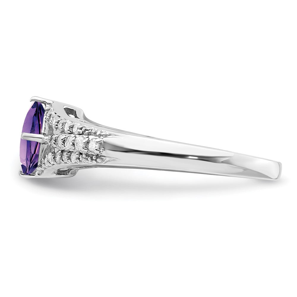 Sterling Silver Rhodium-plated Diamond & Amethyst Ring