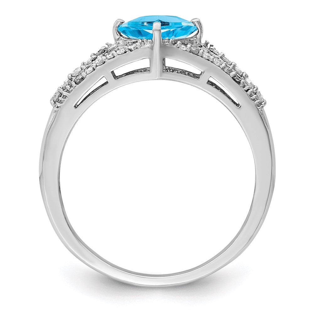 Sterling Silver Rhodium Blue Topaz & Diamond Ring