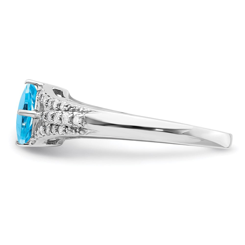 Sterling Silver Rhodium Blue Topaz & Diamond Ring