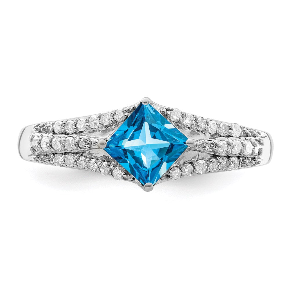 Sterling Silver Rhodium Blue Topaz & Diamond Ring