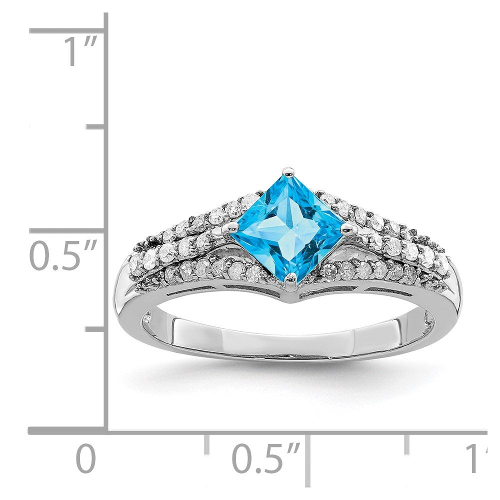 Sterling Silver Rhodium Blue Topaz & Diamond Ring