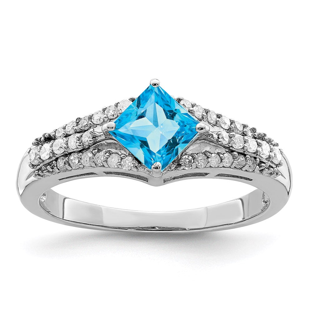 Sterling Silver Rhodium Blue Topaz & Diamond Ring