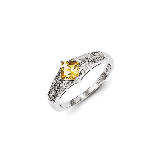 Sterling Silver Diamond & Citrine Ring