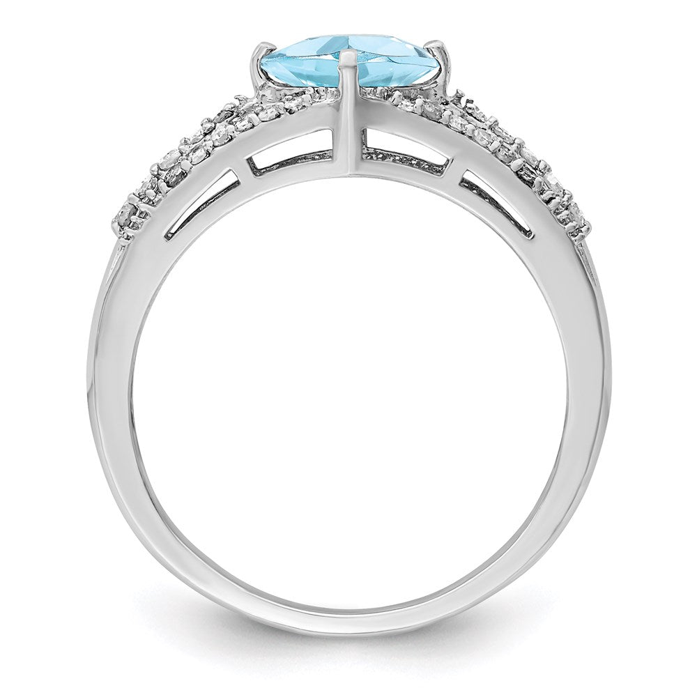 Sterling Silver Rhodium Diamond & Sky Blue Topaz Ring