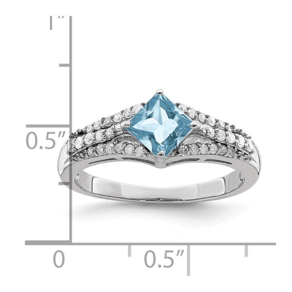 Sterling Silver Rhodium Diamond & Sky Blue Topaz Ring