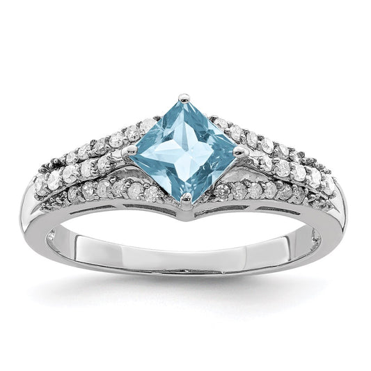 Sterling Silver Rhodium Diamond & Sky Blue Topaz Ring