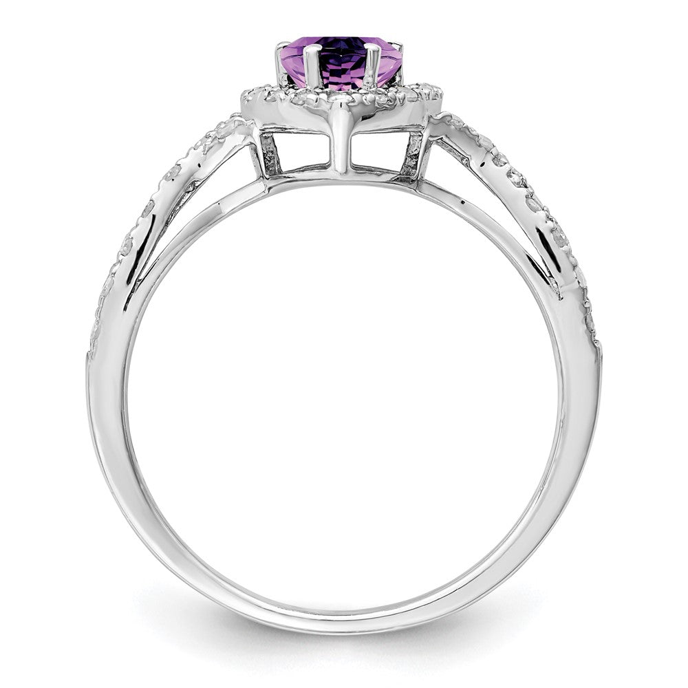 Sterling Silver Rhodium-plated Diamond & Amethyst Ring