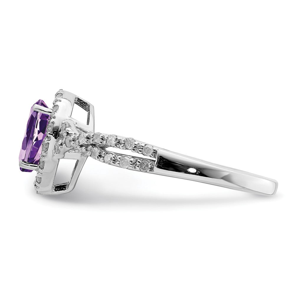 Sterling Silver Rhodium-plated Diamond & Amethyst Ring