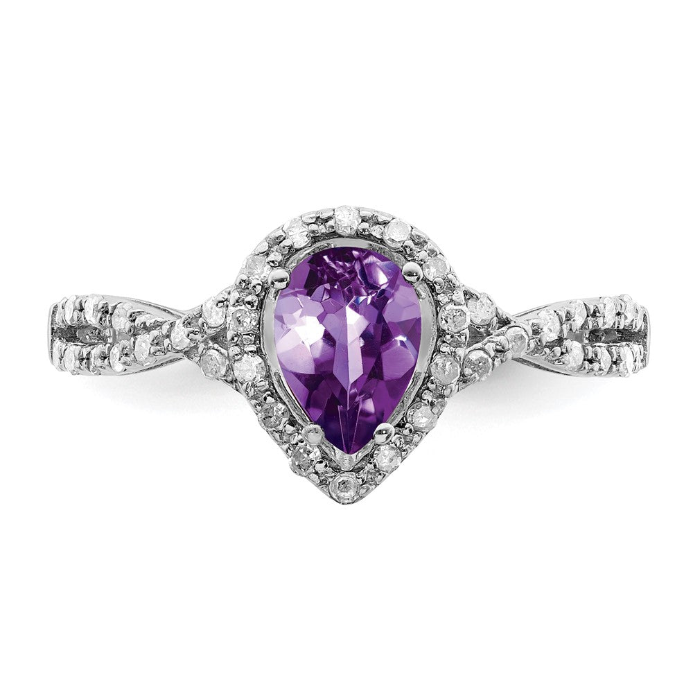 Sterling Silver Rhodium-plated Diamond & Amethyst Ring