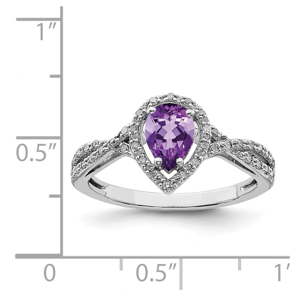 Sterling Silver Rhodium-plated Diamond & Amethyst Ring