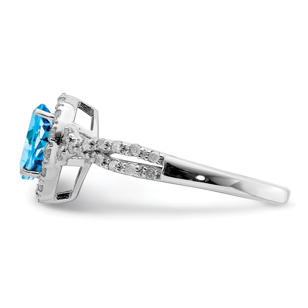 Sterling Silver Rhodium Blue Topaz & Diamond Ring