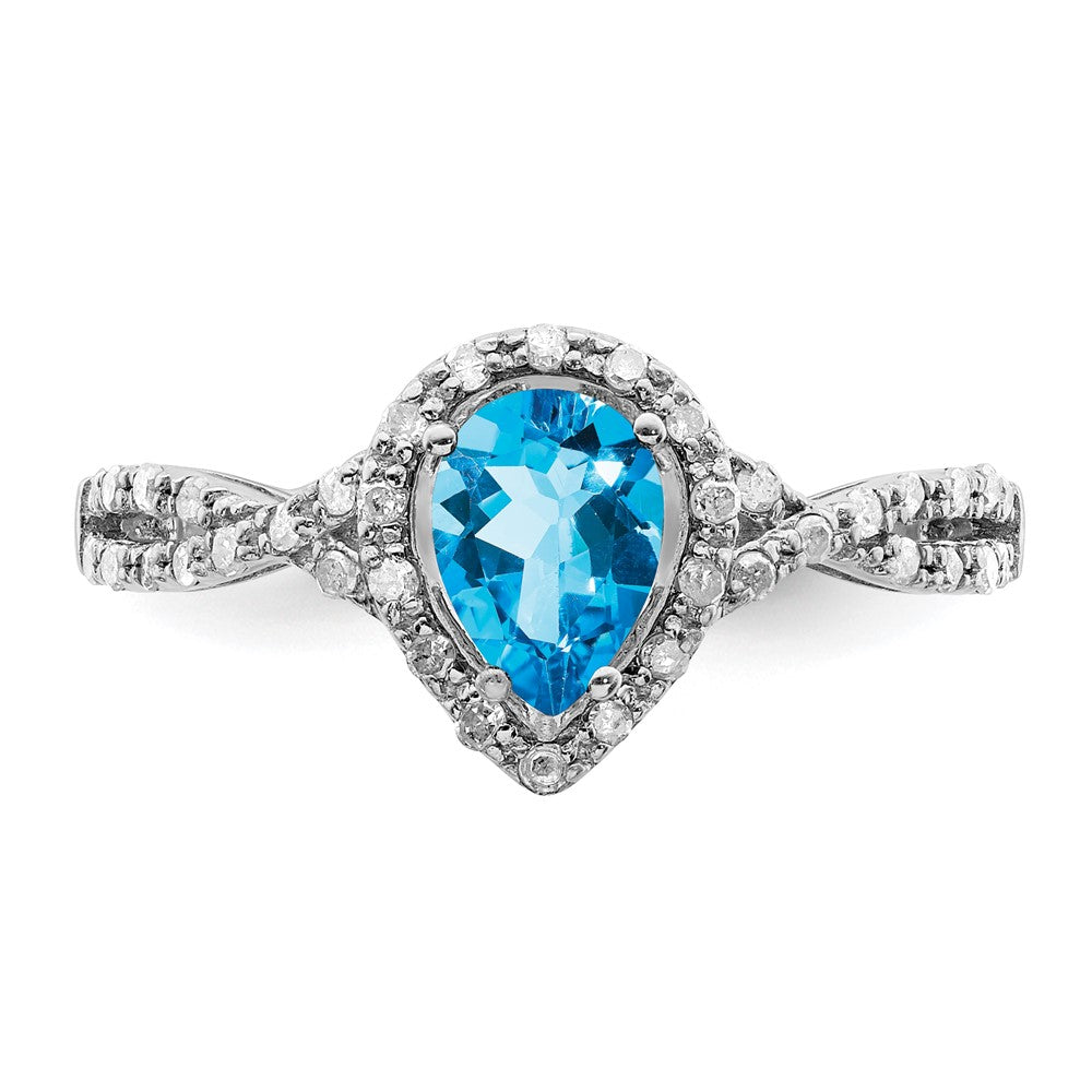 Sterling Silver Rhodium Blue Topaz & Diamond Ring