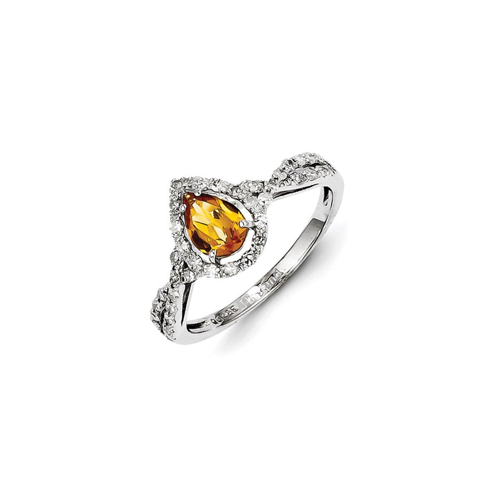 Sterling Silver Diamond & Citrine Ring