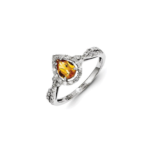 Sterling Silver Diamond & Citrine Ring