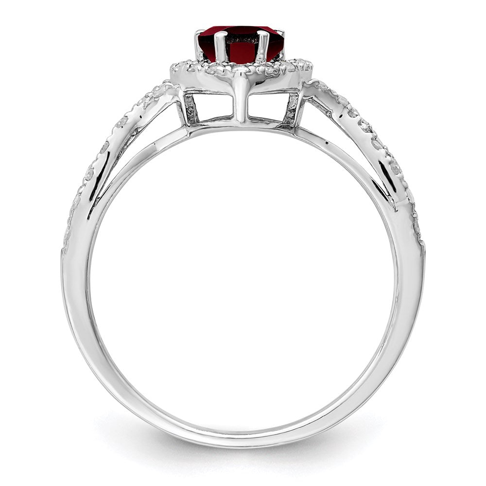 Sterling Silver Rhodium-plated Diamond & Garnet Ring