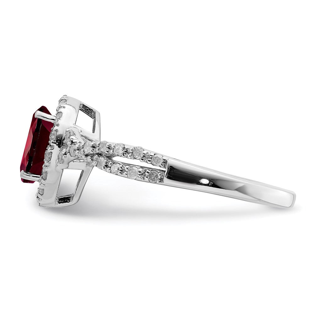 Sterling Silver Rhodium-plated Diamond & Garnet Ring