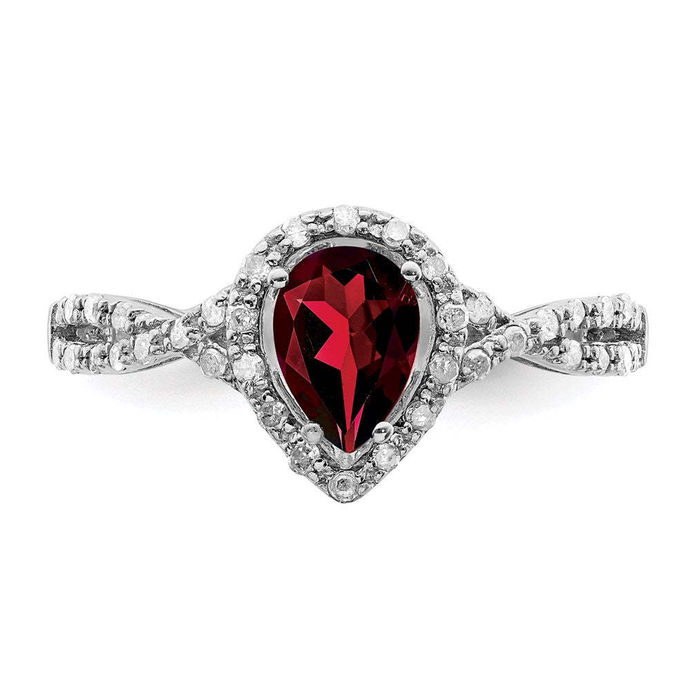 Sterling Silver Rhodium-plated Diamond & Garnet Ring