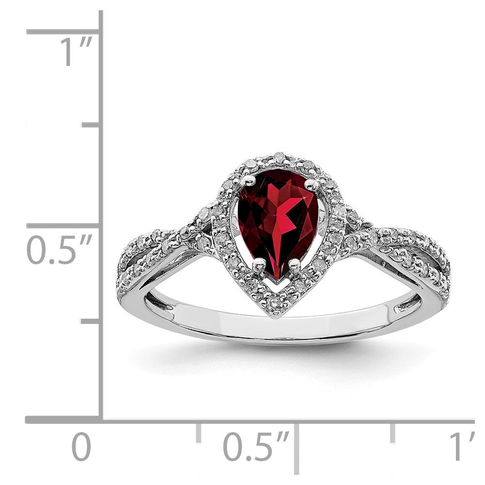 Sterling Silver Rhodium-plated Diamond & Garnet Ring