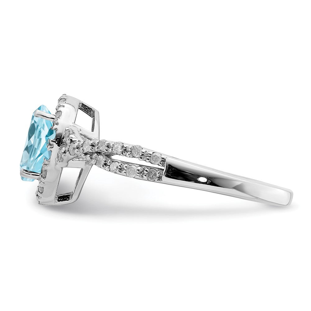 Sterling Silver Rhodium Diamond & Sky Blue Topaz Ring