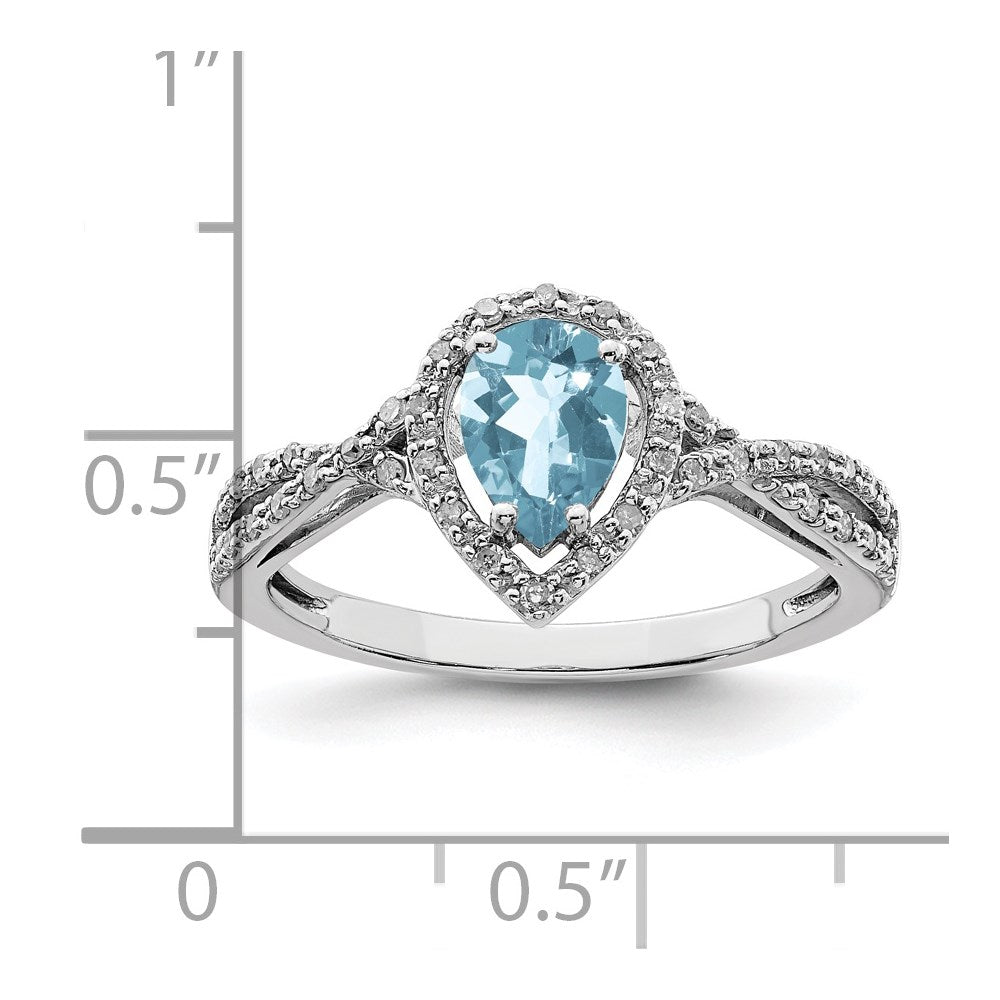 Sterling Silver Rhodium Diamond & Sky Blue Topaz Ring