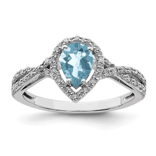 Sterling Silver Rhodium Diamond & Sky Blue Topaz Ring