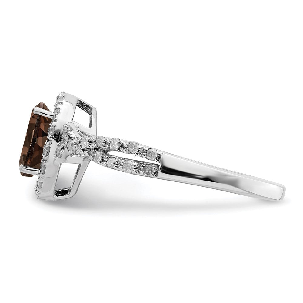 Sterling Silver Rhodium Smoky Quartz & Diamond Ring – Goldia.com