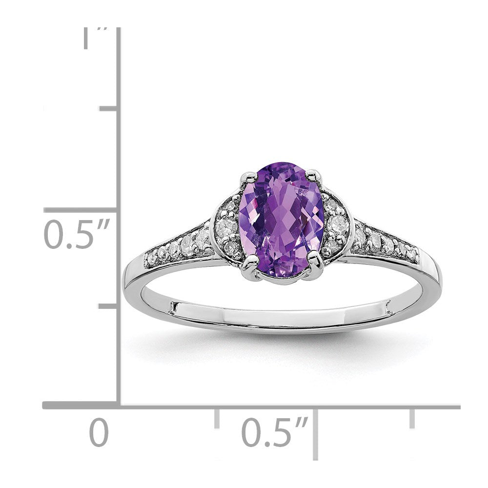 Sterling Silver Rhodium-plated Diamond & Amethyst Ring