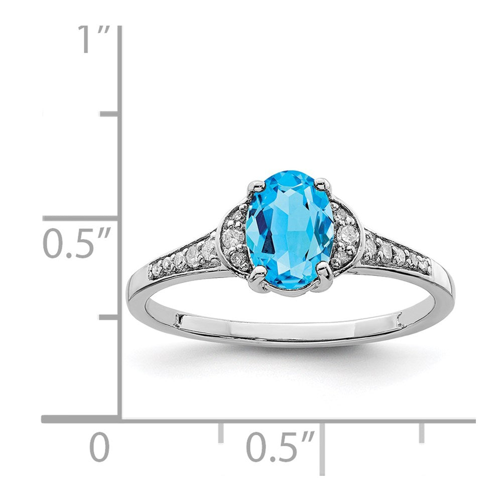 Sterling Silver Rhodium Blue Topaz & Diamond Ring